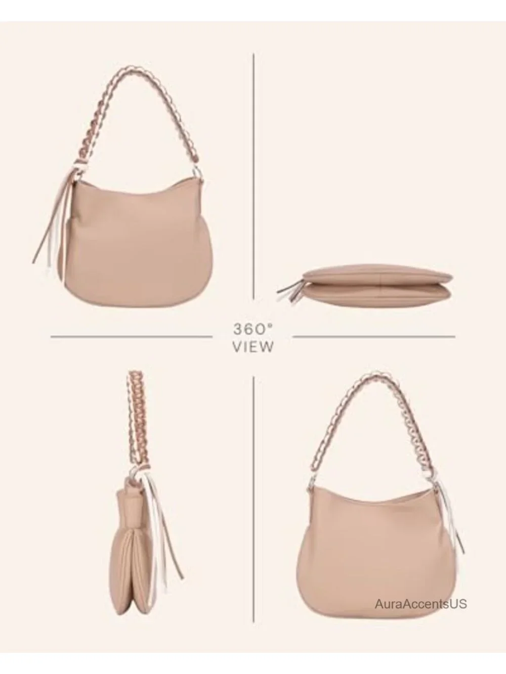 Women Small Hobo Shoulder Bag Crescent Vegan Leather Underarm Purse